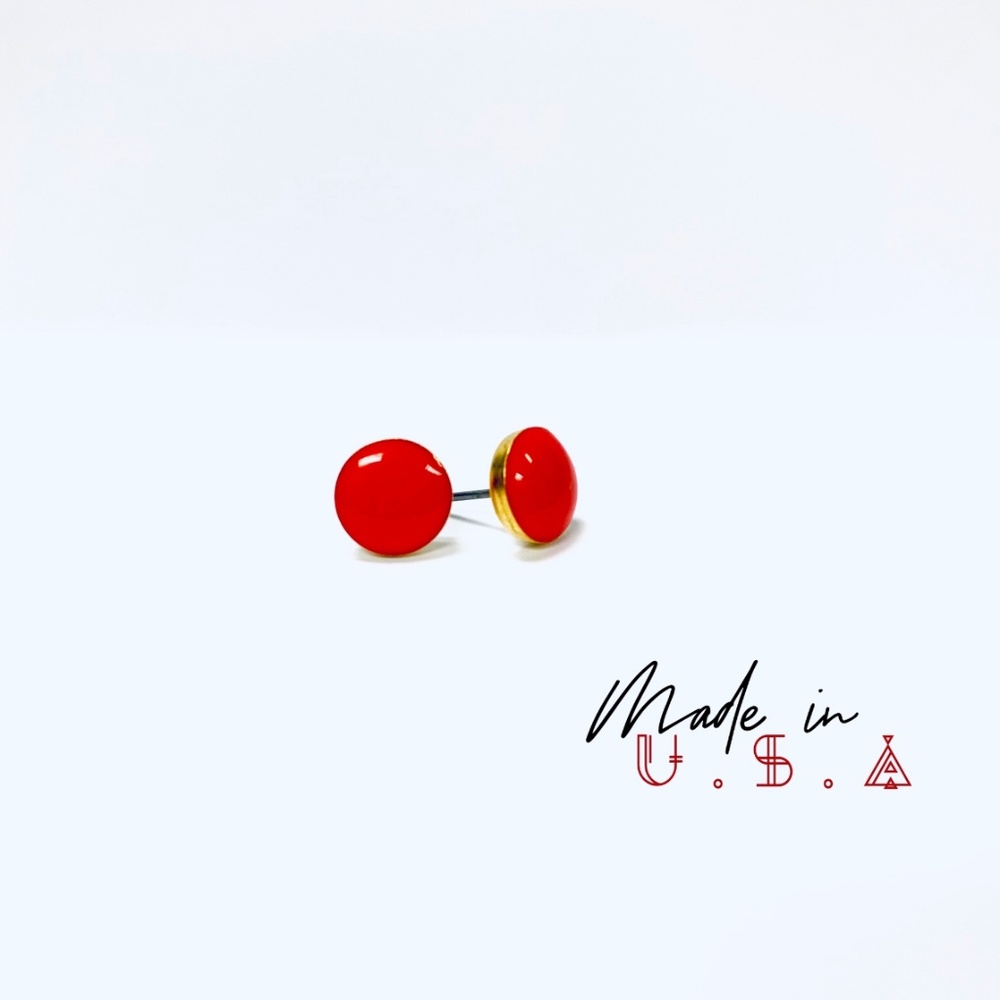 Round Gold Base Earring - Red